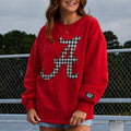 AL-SW-2001 HOUNDSTOOTH A LULU MAC SWEATSHIRT- CRIMSON