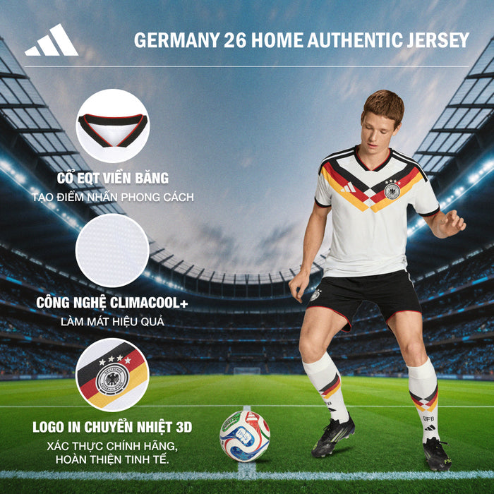 Áo Đá Bóng Nam Adidas Sân Nhà ĐT Đức 26 Authentic - Trắng - Supersports Vietnam