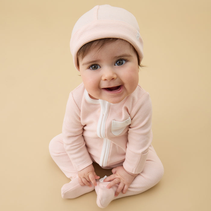 Baby Hat 2 Pack - Blush Stripe & White