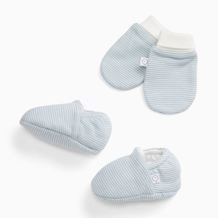 Baby Mittens & Booties Set - Blue Stripe