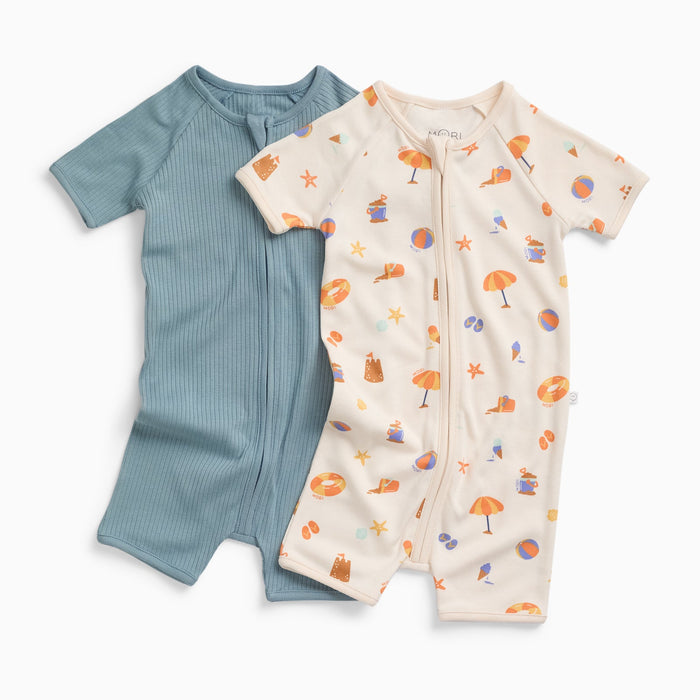 Beach Day & Blue Ribbed Summer Baby Pajamas 2 Pack