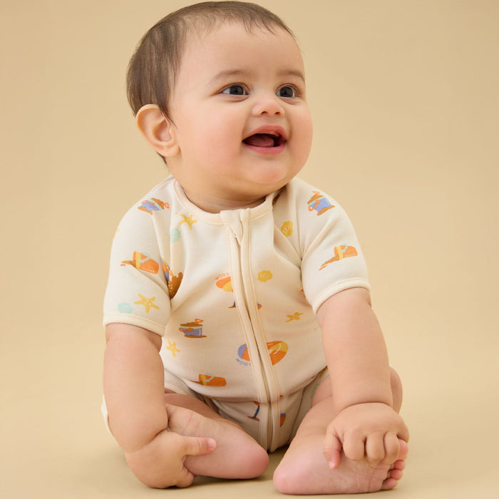 Beach Day & Blue Ribbed Summer Baby Pajamas 2 Pack
