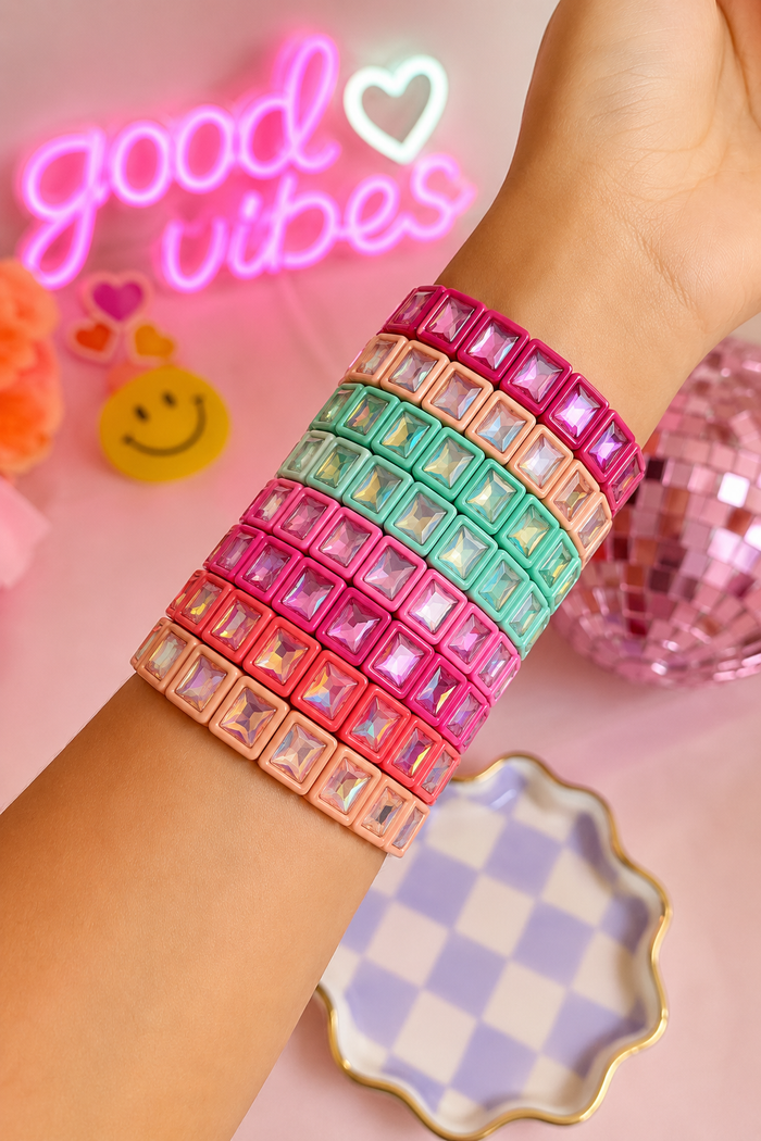 BR-RS-1002 Coral Rhinestone Bracelet
