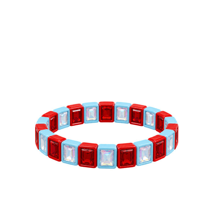 BR-RS-1002 Light Blue/Red Rhinestone Bracelet