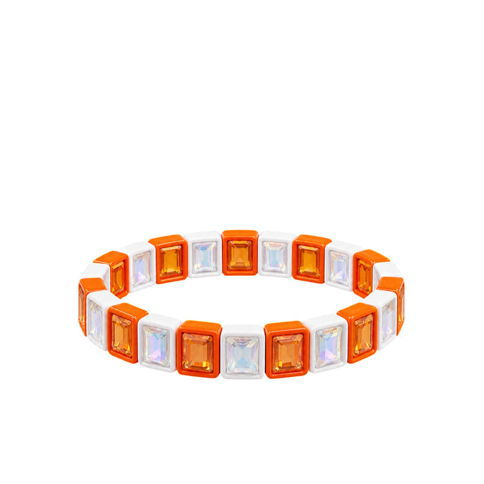 BR-RS-1002 Orange/White Rhinestone Bracelet