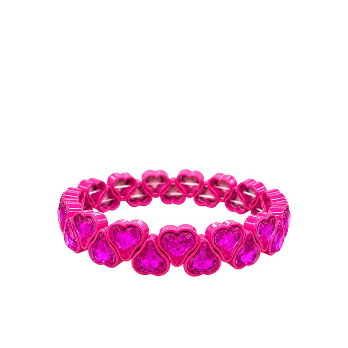 BR-RS-HEART Heart Rhinestone Bracelet - Hot Pink