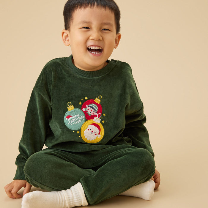 Christmas Baubles Green Velour Oversized Sweater & Joggers Outfit