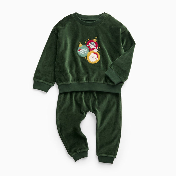Christmas Baubles Green Velour Oversized Sweater & Joggers Outfit