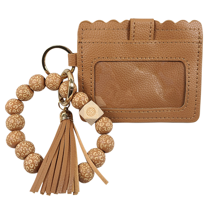 CL-7311 Beaded Leopard Wristlet ID Wallet Camel