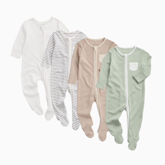 Clever Zip Baby Pajamas 4 Pack - Sage Stripe