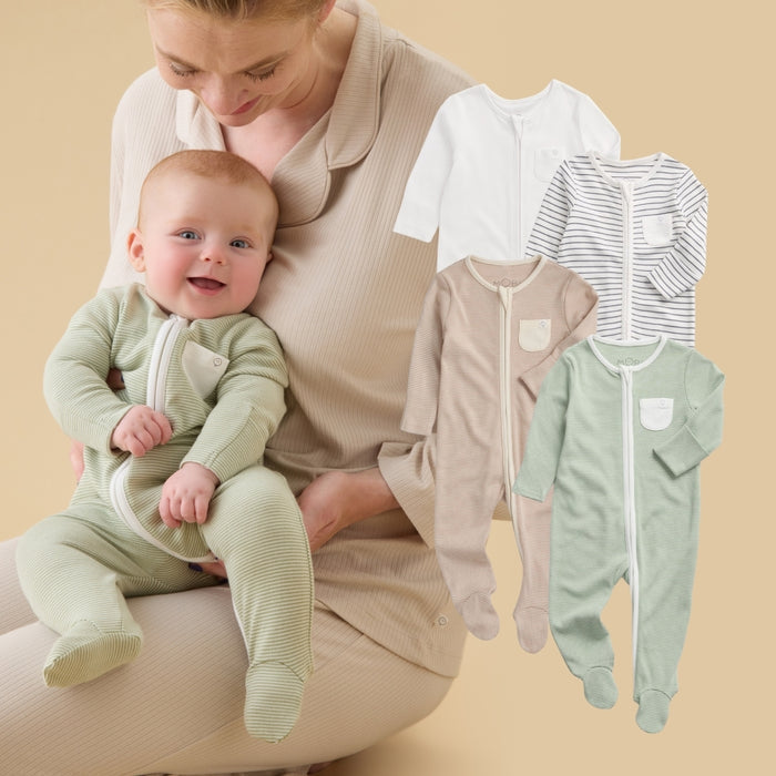 Clever Zip Baby Pajamas 4 Pack - Sage Stripe