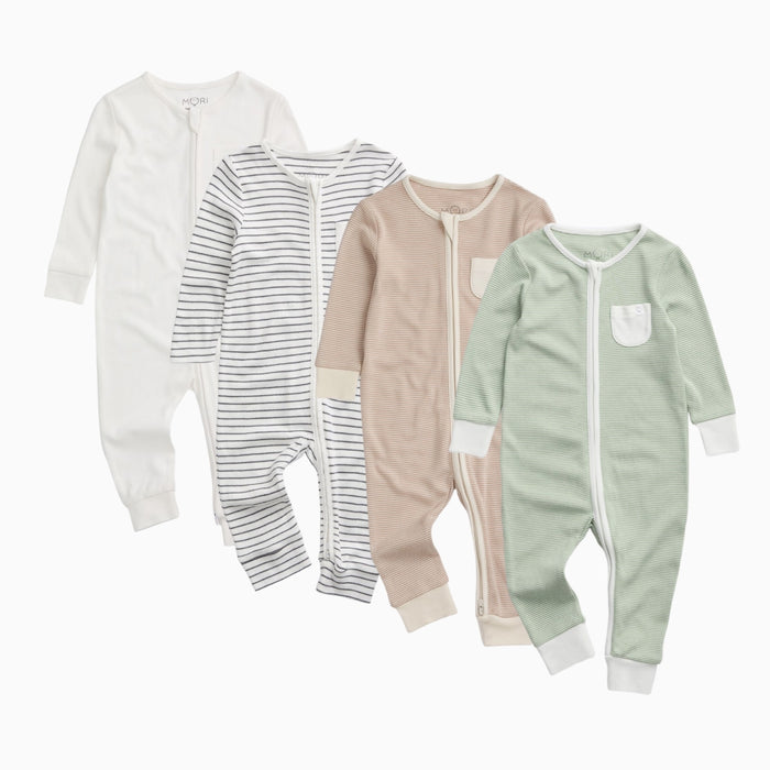 Clever Zip Romper 4 Pack - Sage Stripe
