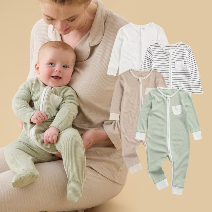 Clever Zip Romper 4 Pack - Sage Stripe
