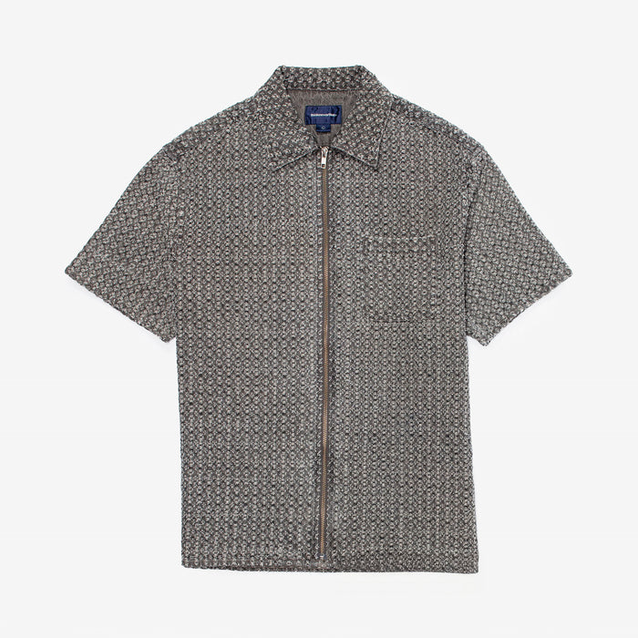 Damaged Denim Zip Short Sleeve Shirt