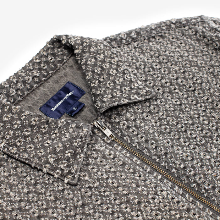 Damaged Denim Zip Short Sleeve Shirt