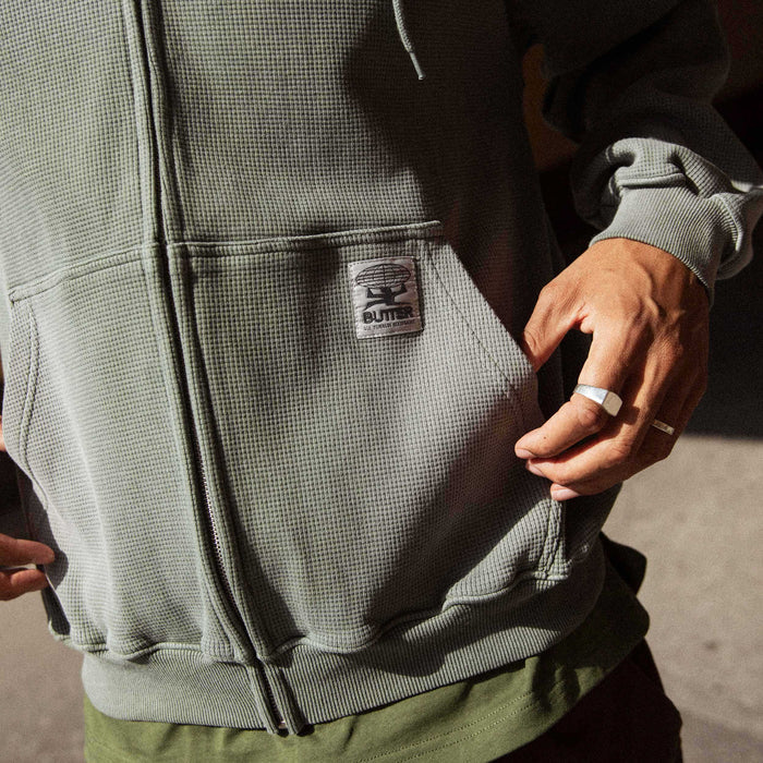 Faded Waffle Zip-Thru Hood
