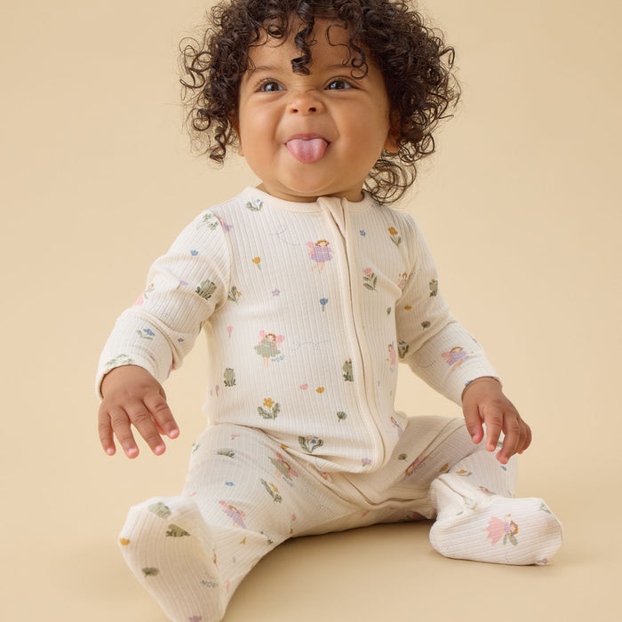 Fairy Garden Ribbed Clever Zip Baby Pajamas