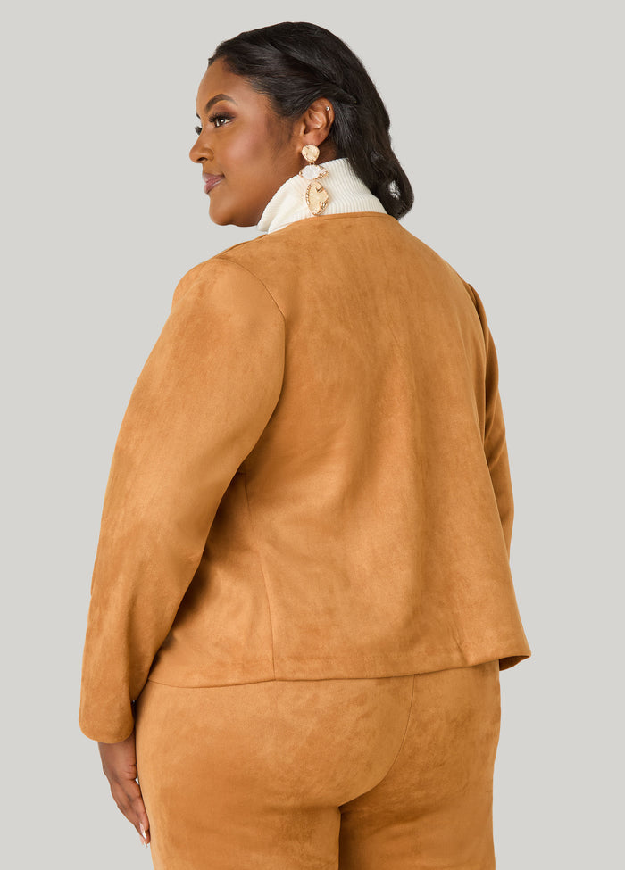 Faux Suede Open Front Jacket