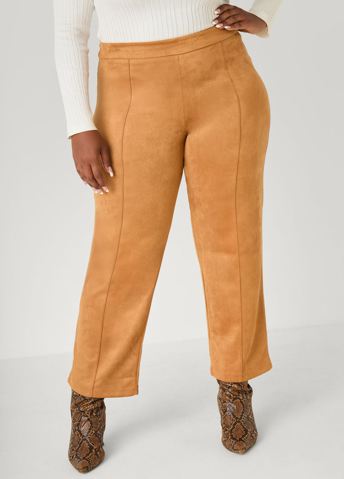Faux Suede Straight Leg Pants