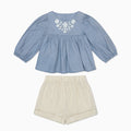 Floral Cotton Blouse & Striped Muslin Shorts Outfit