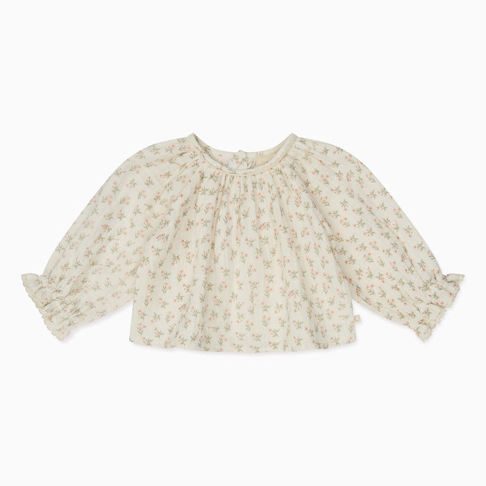Floral Muslin Bloomer Blouse & Sage Muslin Frilled Pants Outfit