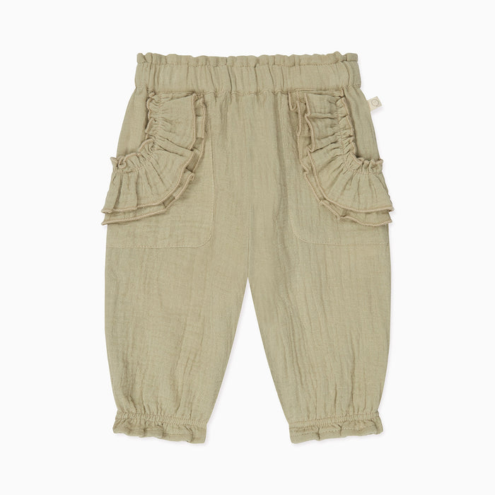 Floral Muslin Bloomer Blouse & Sage Muslin Frilled Pants Outfit