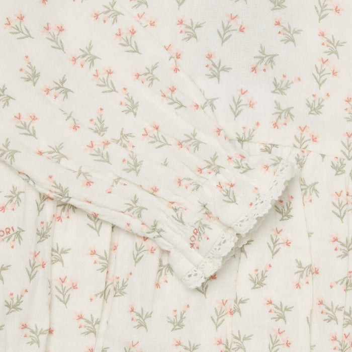Floral Muslin Bloomer Blouse & Sage Muslin Frilled Pants Outfit
