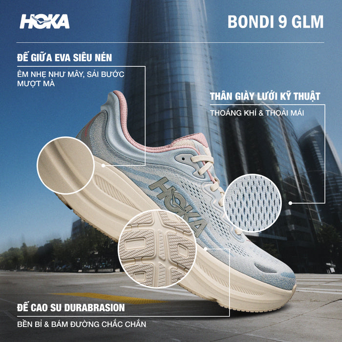 Giày Chạy Bộ Nữ HOKA Bondi 9 Glm Wide - Xanh Dương - Supersports Vietnam