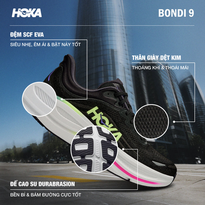 Giày Chạy Bộ Nam HOKA Bondi 9 - Đen - Supersports Vietnam
