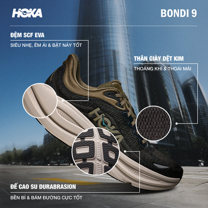 Giày Chạy Bộ Nam HOKA Bondi 9 Wide - Đen - Supersports Vietnam