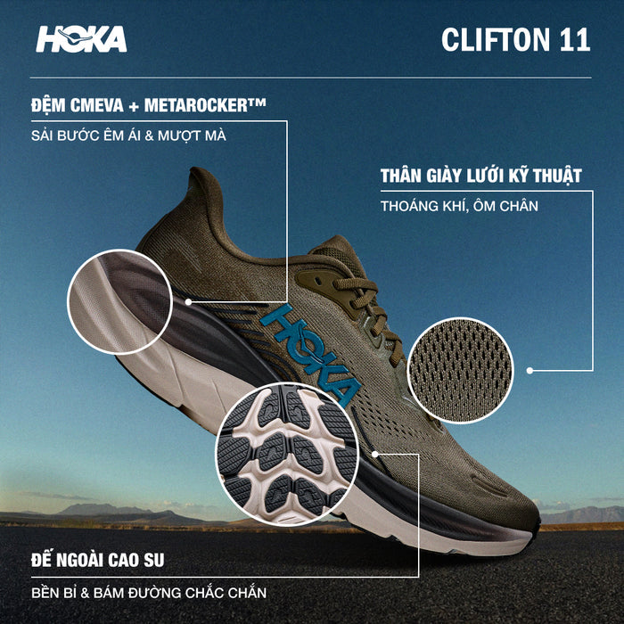 Giày Chạy Bộ Nam HOKA Clifton 11 Wide - Nâu - Supersports Vietnam
