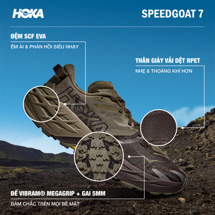 Giày Chạy Trail Nam HOKA Speedgoat 7 Wide - Xanh Quân Đội - Supersports Vietnam