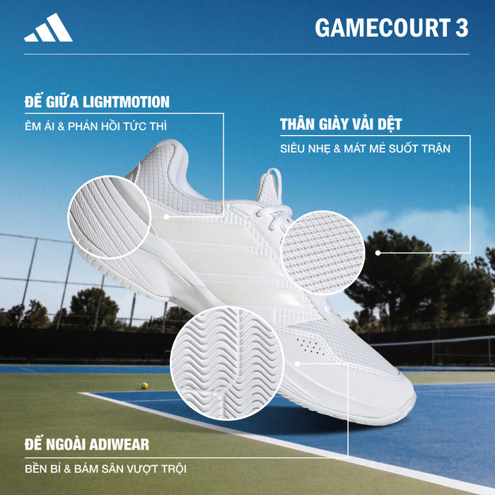 Giày Tennis Nữ Adidas Gamecourt 3 - Trắng - Supersports Vietnam