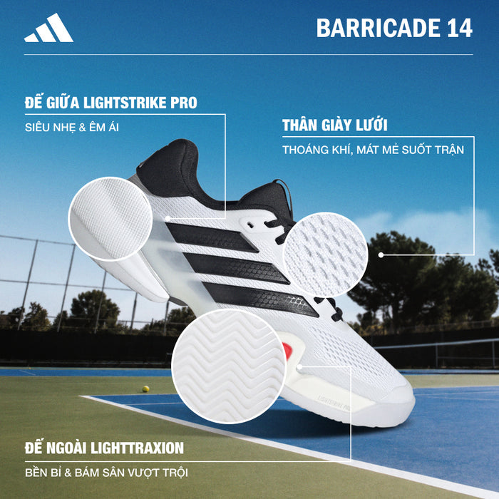 Giày Tennis Nam Adidas Barricade 14 - Trắng - Supersports Vietnam