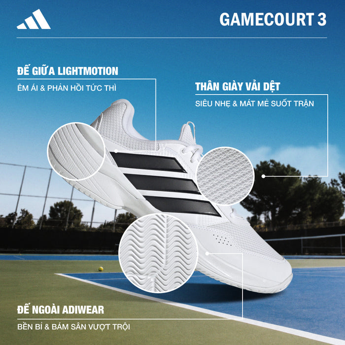 Giày Tennis Nam Adidas Gamecourt 3 - Trắng - Supersports Vietnam