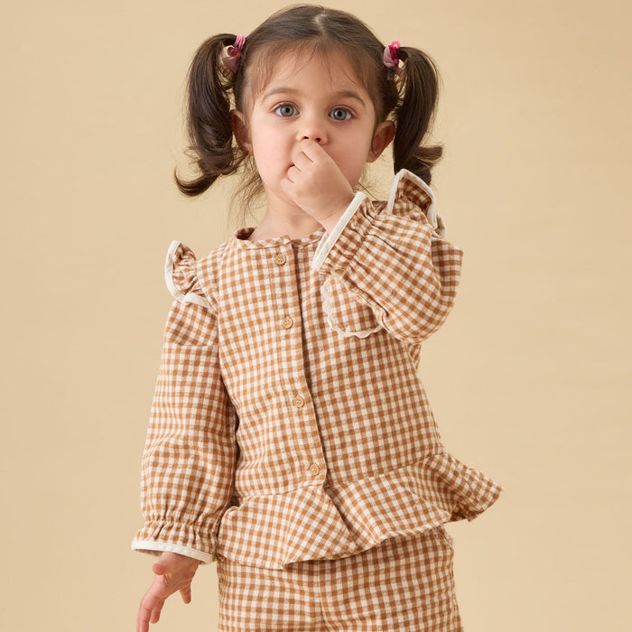 Gingham Frilled Blouse