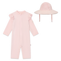 Gingham Seersucker One-Piece Rashguard & Hat