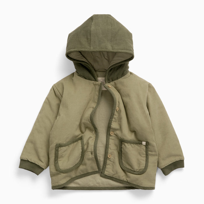 Green Corduroy Padded Hooded Coat