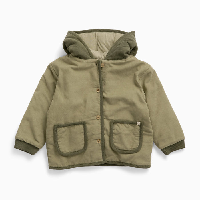 Green Corduroy Padded Hooded Coat