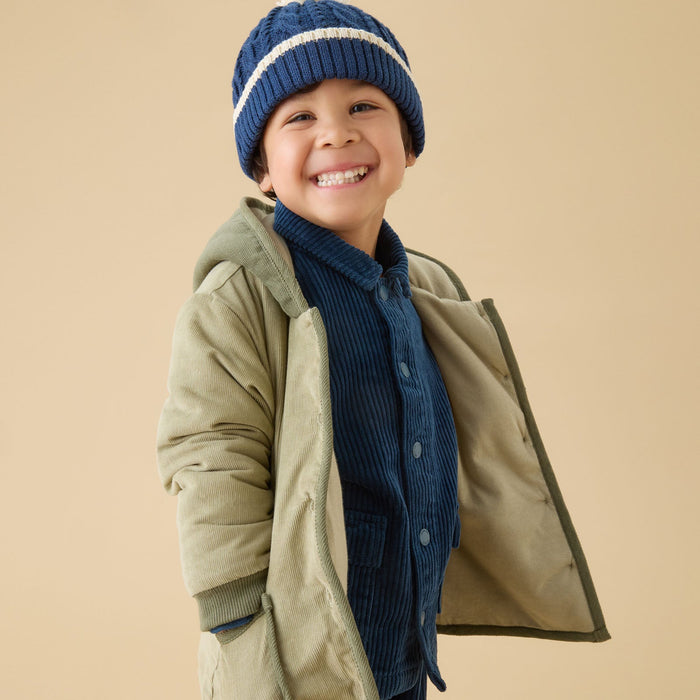Green Corduroy Padded Hooded Coat