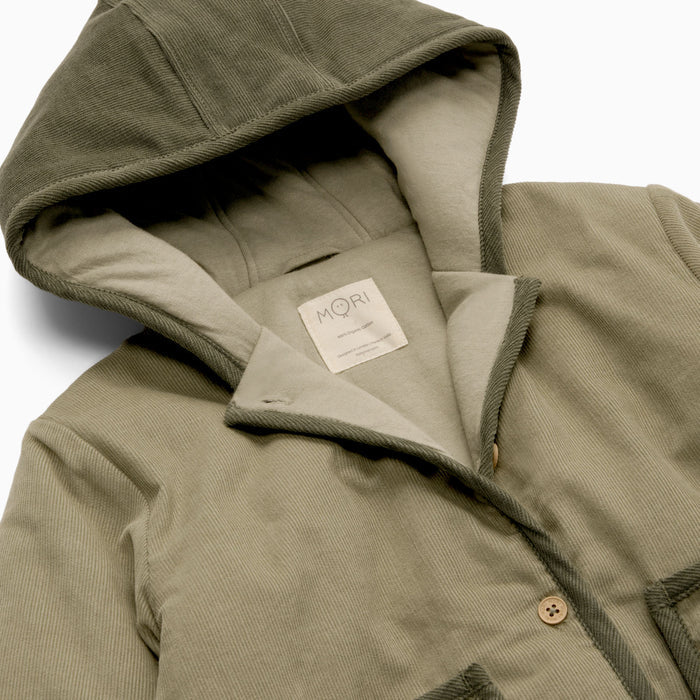 Green Corduroy Padded Hooded Coat