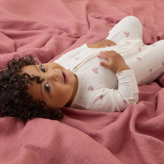 Hearts Ribbed Clever Zip Baby Pajamas