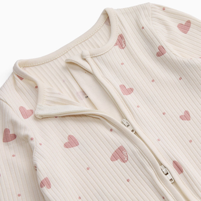 Hearts Ribbed Clever Zip Baby Pajamas