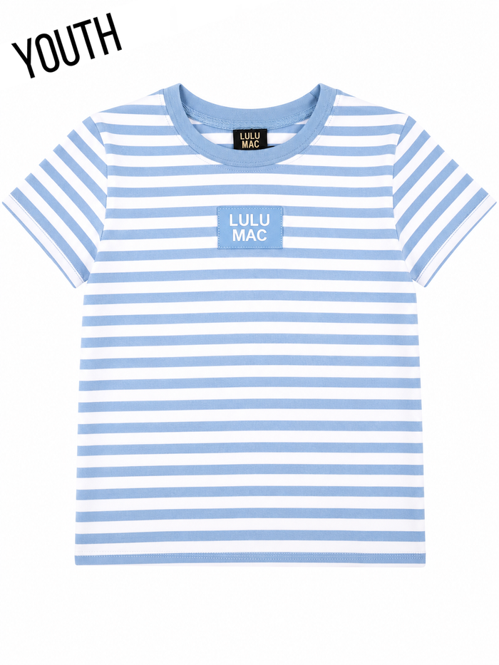 KD-MC-STRIPE MONO-TAG PATCH YOUTH BABY DOLL TOP-LIGHT BLUE