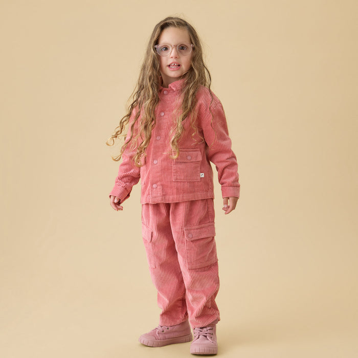 KIDLY by MORI Barrel Leg Cord Pants - Pink