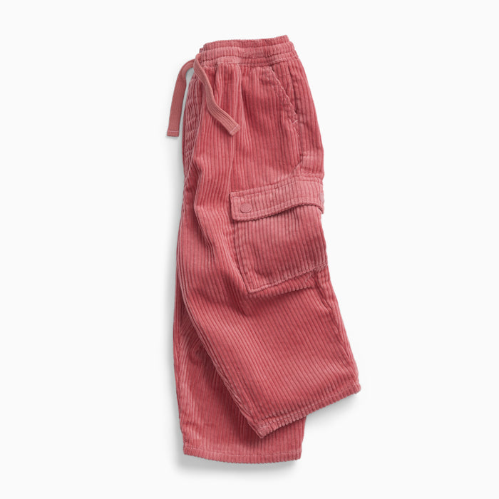 KIDLY by MORI Barrel Leg Cord Pants - Pink