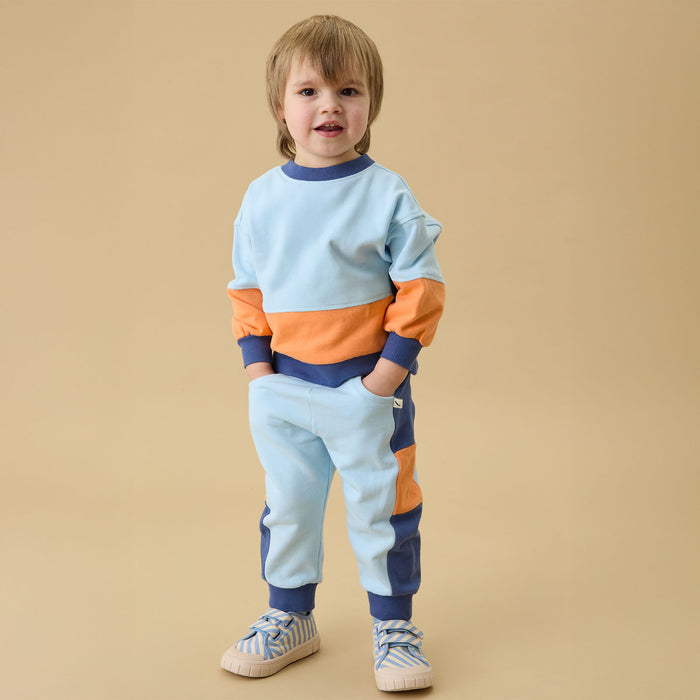 KIDLY by MORI Colorblock Sweatshirt & Joggers Outfit - Blue & Orange