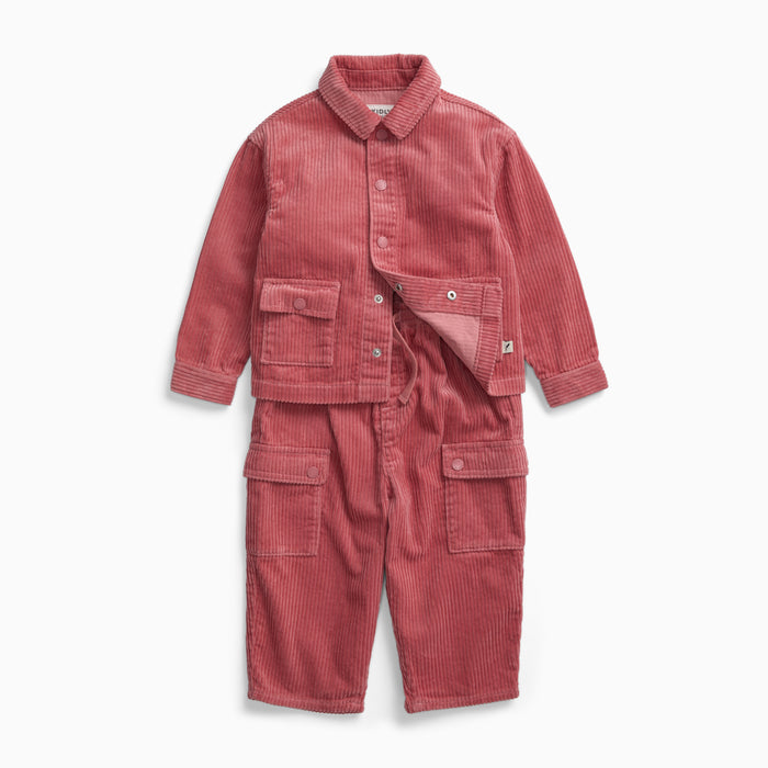 KIDLY by MORI Cord Shacket & Barrel Leg Cord Pants Outfit - Pink