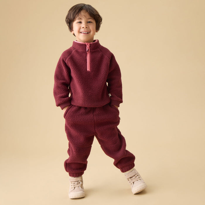KIDLY by MORI Fleece Sweater & Jogger Outfit - Berry