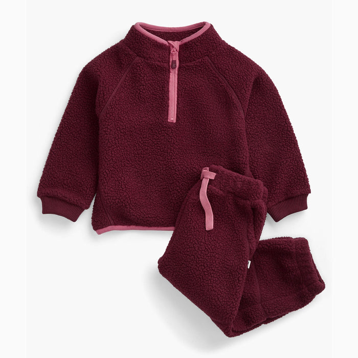 KIDLY by MORI Fleece Sweater & Jogger Outfit - Berry